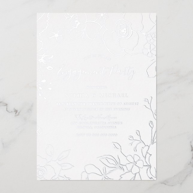 Real Silver Foil Flowers Engagement Party Elegant (Front)