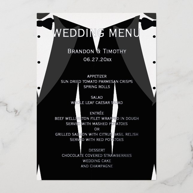 Real Silver Foil Gay Wedding Menu Card (Front)