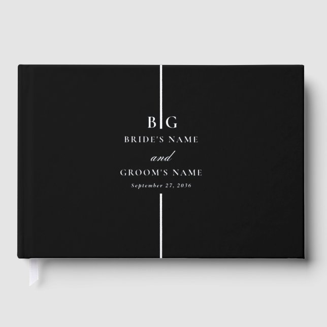 Real Silver Foil Minimal Elegant Monogram Wedding Guest Book (Front)