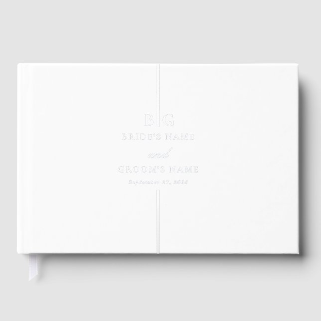 Real Silver Foil Minimal Elegant Monogram Wedding Guest Book (Front)