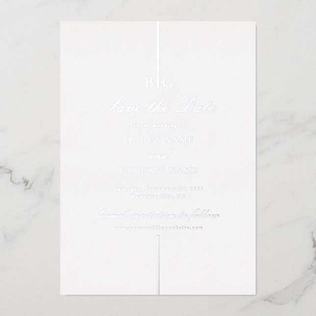 Real Silver Foil Monogram Wedding Save the Date (Front)