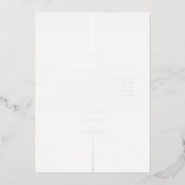 Real Silver Foil Monogram Wedding Thank You (Front)