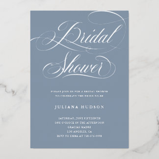 Real Silver Foil Script Bridal Shower Invite