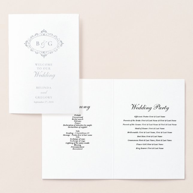 Real Silver Foil Wedding Order of Service Program Card (Display)