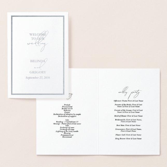 Real Silver Foil Wedding Order of Service Program Card (Display)