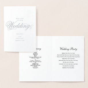Real Silver Foil Wedding Order of Service Program Card