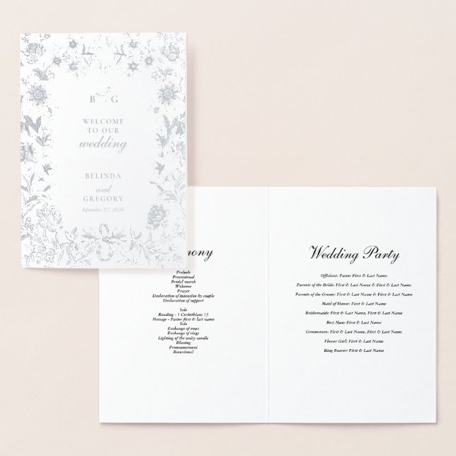 Real Silver Foil Wedding Order of Service Program Card (Display)