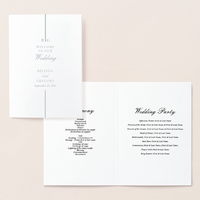 Real Silver Foil Wedding Order of Service Program Foil Card (Display)