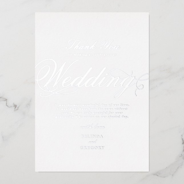 Real Silver Foil White Wedding Thank You (Front)