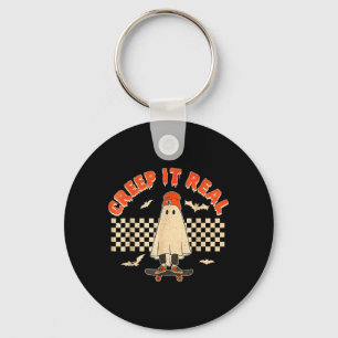 Real Skateboarding Ghost Retro Halloween Costume Keychain