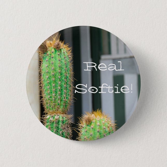 Real Softie Green Cactus Funky Button Pin (Front)