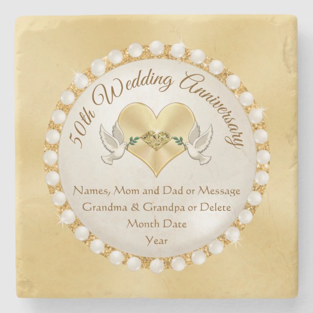 Real Stone Personalized 50th Anniversary Coasters (Front)