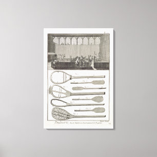 Real tennis and the construction of racquets, from canvas print