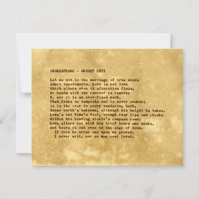 Real Typewriter Shakespeare Sonnet 116 (CXVI) Invitation (Back)