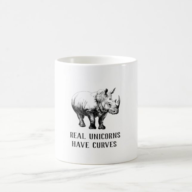 Real unicorns have curves funny rhino coffee mug (Center)