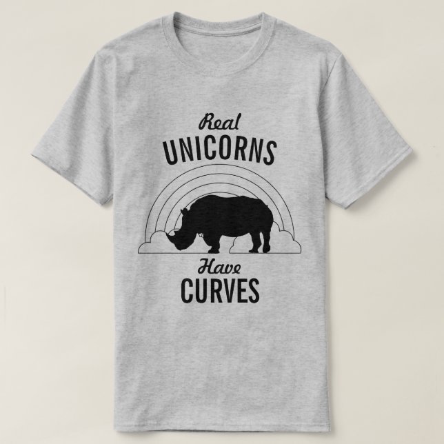 Real Unicorns Have Curves Funny Rhino T-Shirt (Design Front)
