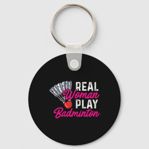 Real Woman Play Badminton Badminton Player Shuttle Keychain