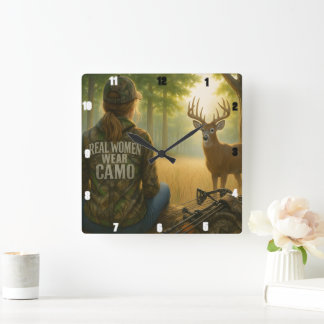 "REAL WOMEN WEAR CAMO SQUARE WALL CLOCK