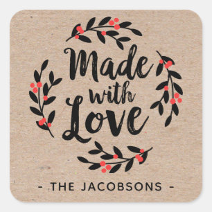 Réalisé Avec L'Amour Kraft Rustic Carré Sticker