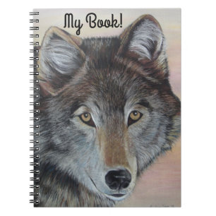 realist art wildlife painting of grey wolf notebook