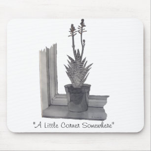 realist still life drawing of aloe vera pot plant mouse pad