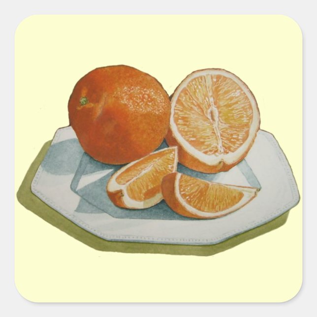 realist still life fruit picture of sliced oranges square sticker (Front)