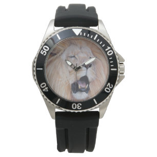 realist wildlife painting of big cat roaring lion watch
