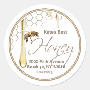Réaliste Bee Honeycomb Miel étiquette goutte blanc