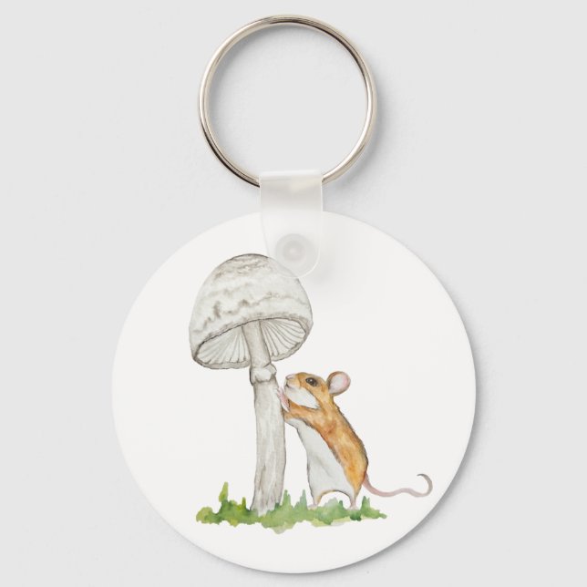 Realistic a funny field mouse and mushroom keychain (Front)