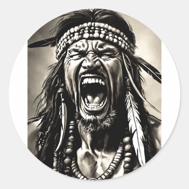 Realistic Apache Warrior Screaming - Detailed Full Classic Round Sticker (Front)