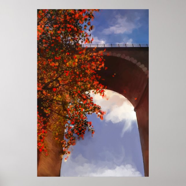 Realistic autumn tree with red leaves in Newquay Poster (Front)