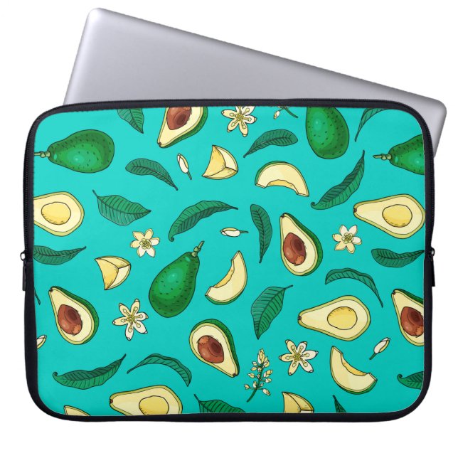 Realistic avocado. Seamless pattern. Summer exotic Laptop Sleeve (Front)