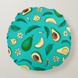 Realistic avocado. Seamless pattern. Summer exotic Round Pillow