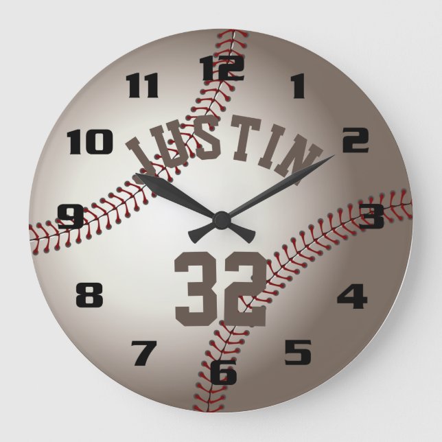 Realistic Baseball add you own Name and Number Large Clock (Front)