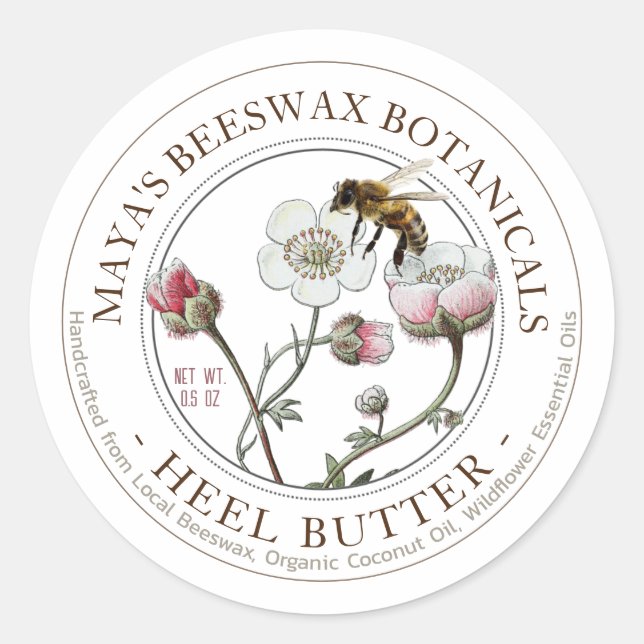 Realistic Bee Beeswax Product Label Heel Butter  (Front)