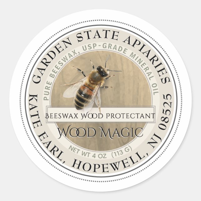 Realistic Bee Beeswax Wood Conditioner Label (Front)