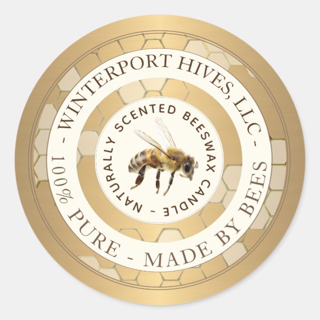 Realistic Bee Gold Beeswax Candle Label (Front)