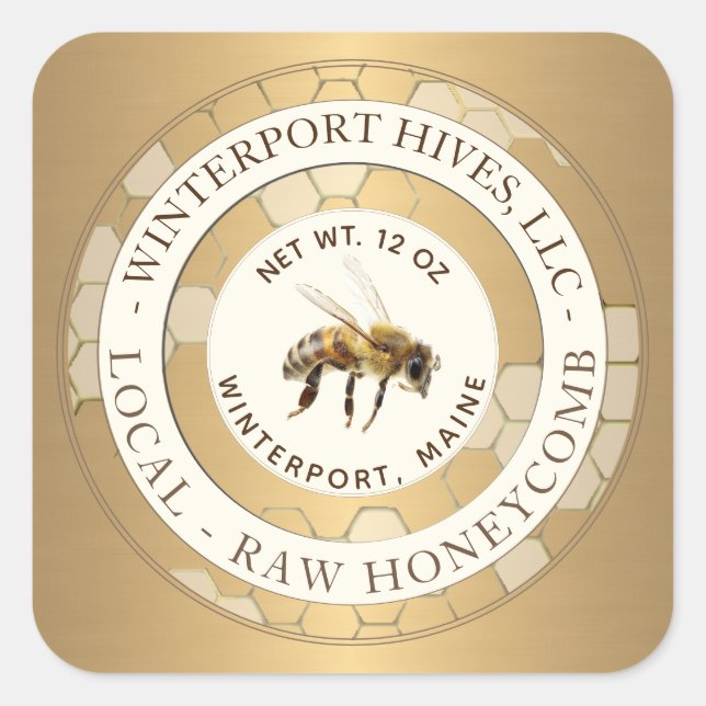 Realistic Bee Gold Honeycomb Beekeeper Label (Front)
