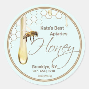 Realistic Bee Honeycomb Honey drip label 