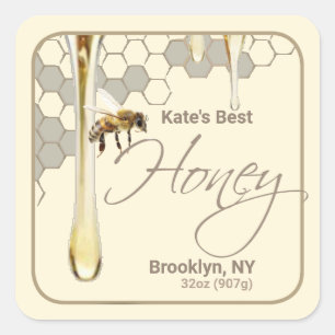 Realistic Bee Honeycomb Honey Drip Label