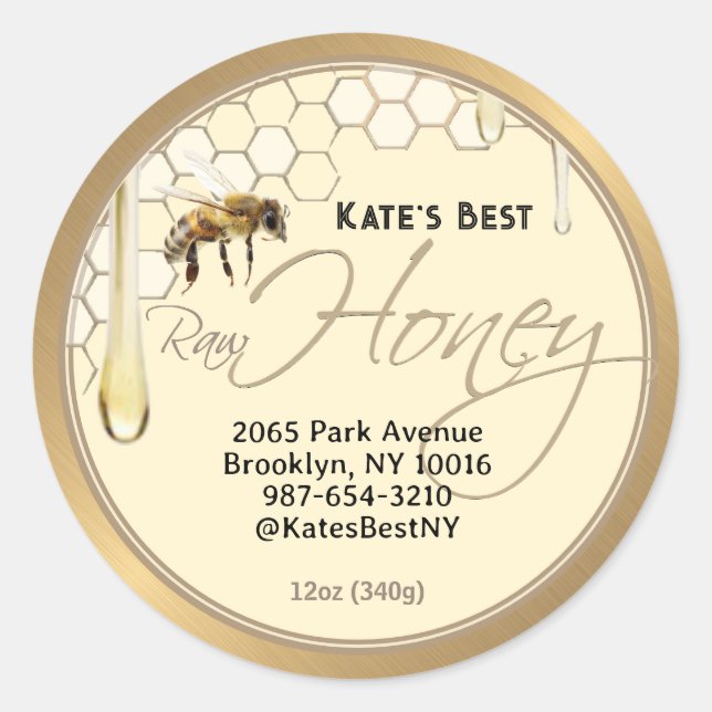 Realistic Bee Honeycomb Honey drip label ivory (Front)