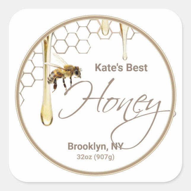 Realistic Bee Honeycomb Honey drip label white  (Front)