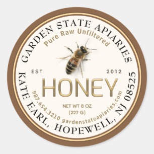 Realistic Bee Pure Raw Local Embossed Text Honey Classic Round Sticker