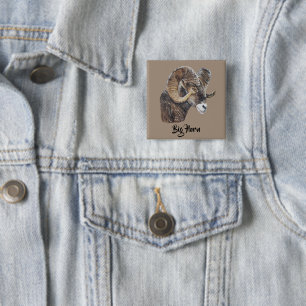 Realistic Big Horn Sheep 2 Inch Square Button