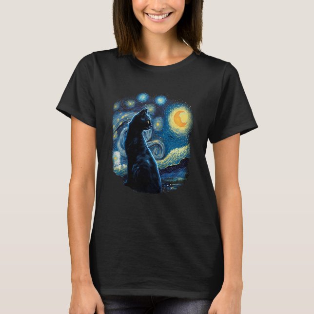 Realistic Black Cat Kitten in the space Kitten or  T-Shirt (Front)