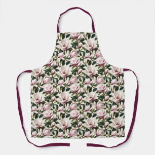 Realistic Blooming Magnolia Painting Apron