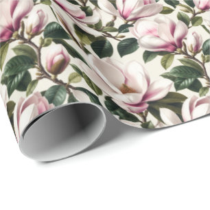 Realistic Blooming Magnolia Painting Wrapping Paper