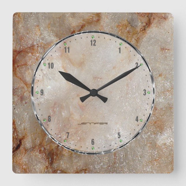 Realistic Brown Faux Marble Stone Pattern 2a Square Wall Clock (Front)