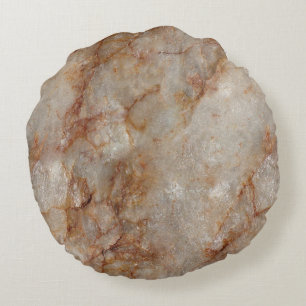 Realistic Brown Faux Marble Stone Pattern Round Pillow