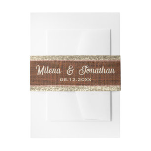 Realistic Burlap Rustic Gold & Chocolate Brown Invitation Belly Band